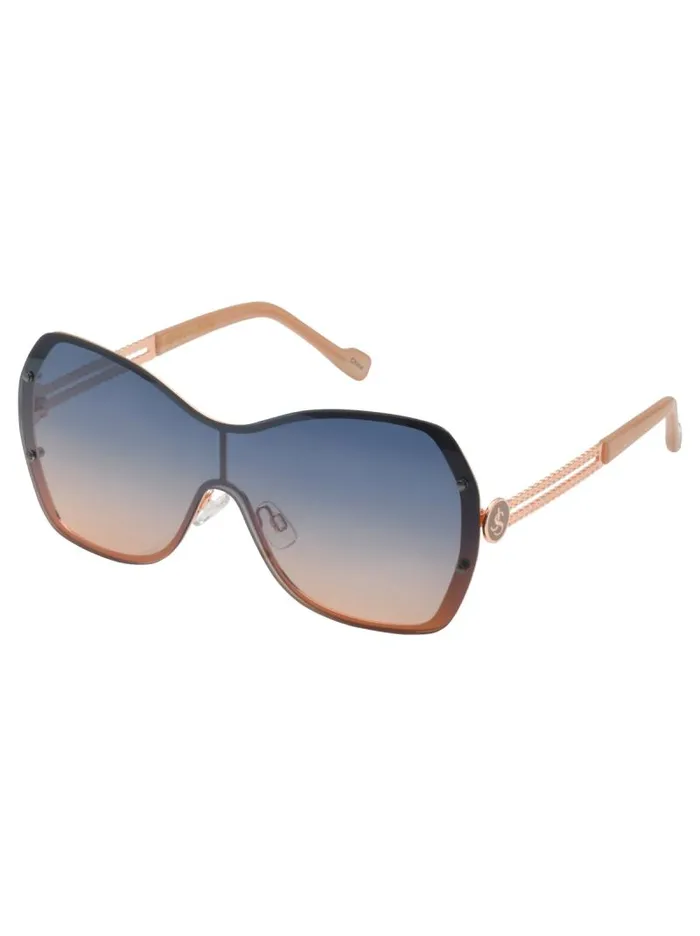 Women Jessica Simpson Sunglasses Frameless Metal Shield Sunglasses In Rose Gold and Nude Women Jessica Simpson Sunglasses Frameless Metal Shield Sunglasses In Rose Gold and Nude