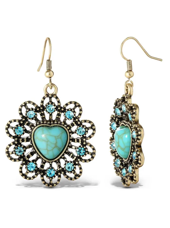 Women Jessica Simpson Turquoise Collection Turquoise Stone Ornate Heart Earrings