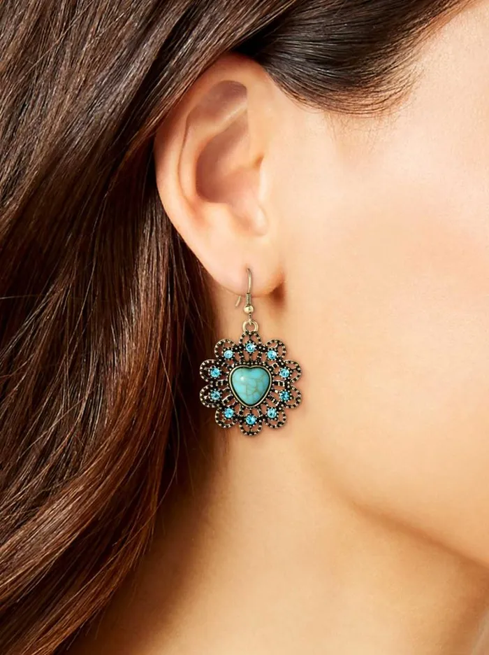 Women Jessica Simpson Turquoise Collection Turquoise Stone Ornate Heart Earrings