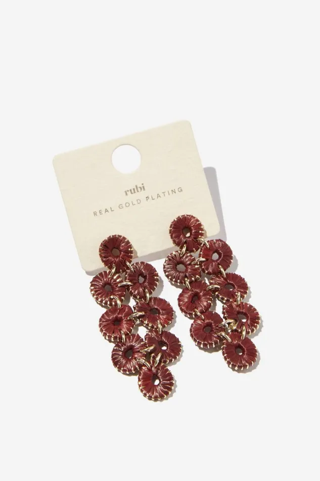 Women Jewelry Cotton On Mid Charm Earring Gold Plated Burgundy Raffia Drop Women Jewelry Cotton On Mid Charm Earring Gold Plated Burgundy Raffia Drop