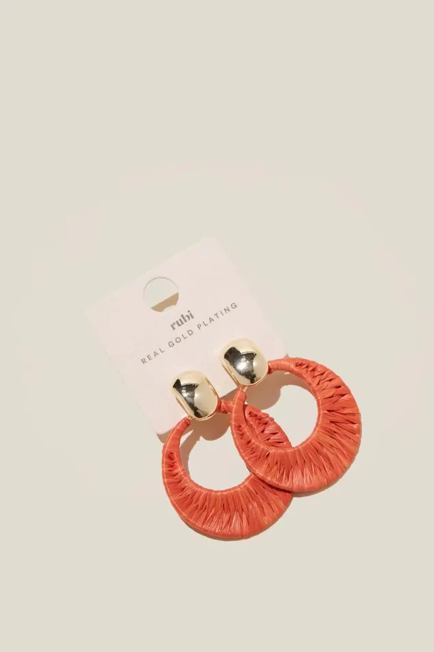 Women Jewelry Cotton On Mid Charm Earring Gold Plated Orange Raffia Doorknocker Women Jewelry Cotton On Mid Charm Earring Gold Plated Orange Raffia Doorknocker