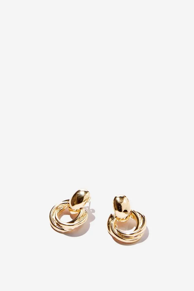 Women Jewelry Cotton On Small Charm Earring Up Gold Circle Doorknocker