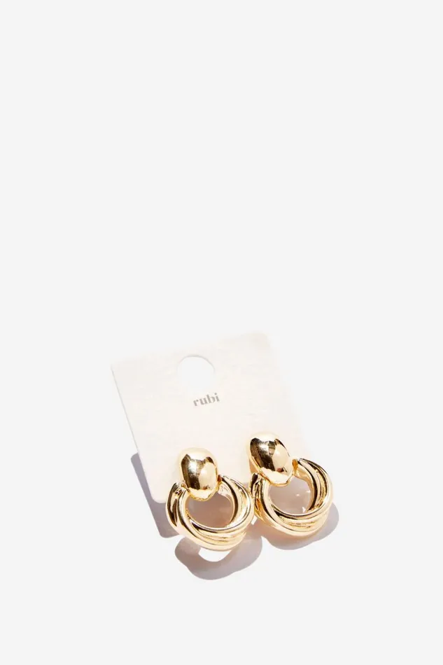 Women Jewelry Cotton On Small Charm Earring Up Gold Circle Doorknocker