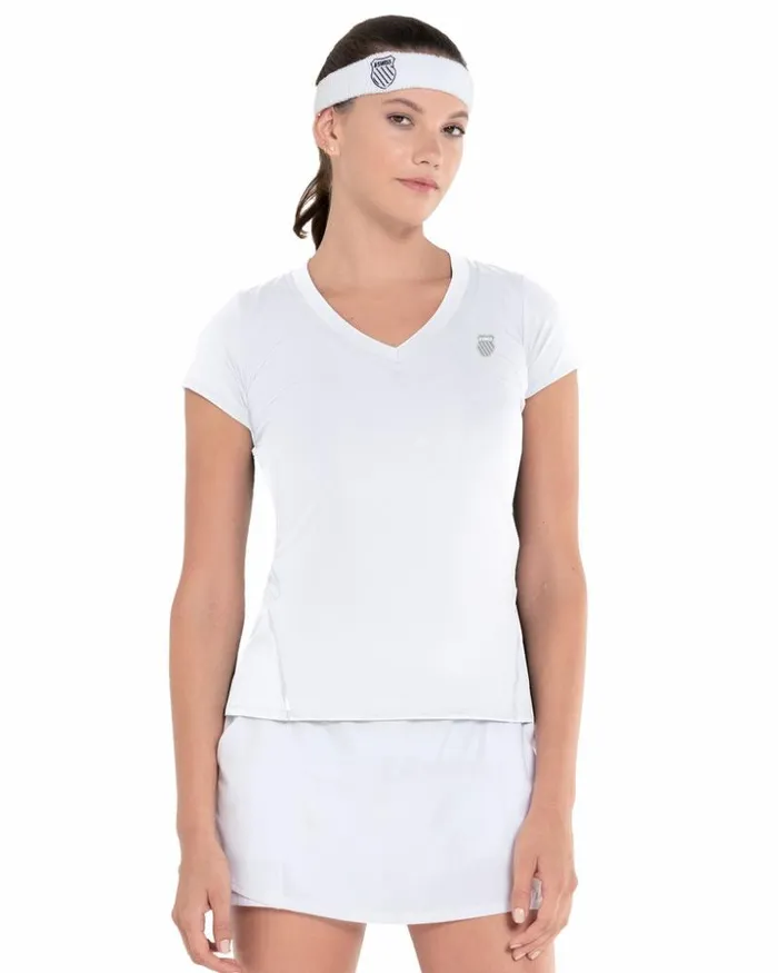 Women KSwiss TShirts and Tops EXCEL VNECK SS White