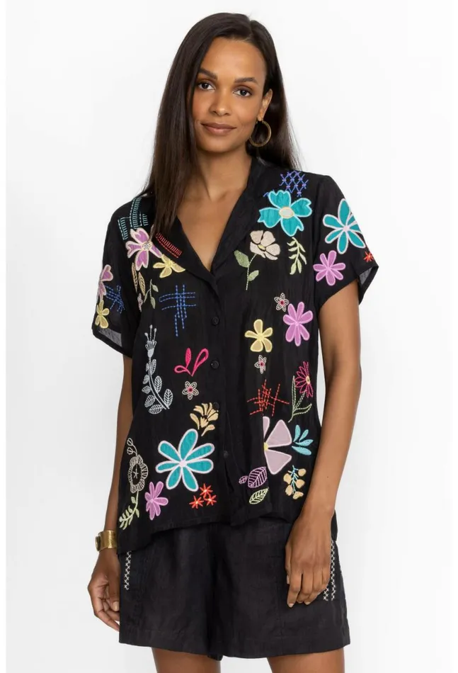 Women Kiki Applique Blouse Black Johnny Was Tops