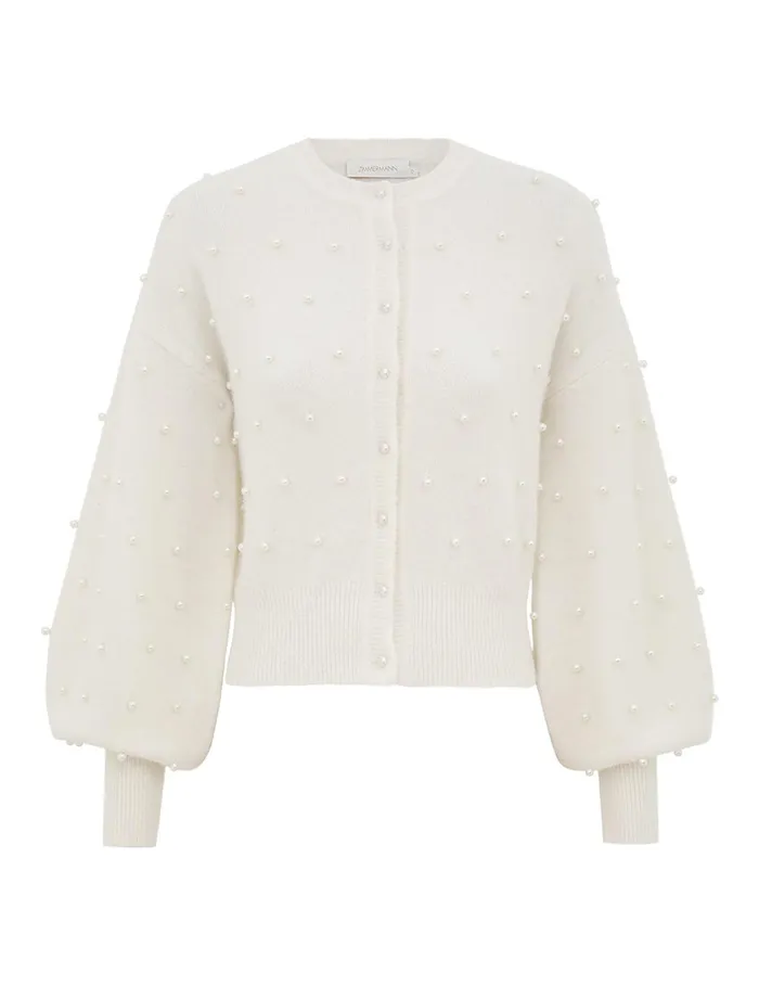 Women Knitwear Zimmermann Crush Beaded Cardigan Ivorypearl
