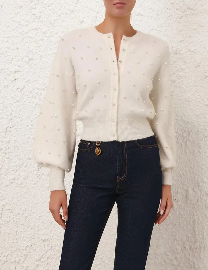 Women Knitwear Zimmermann Crush Beaded Cardigan Ivorypearl