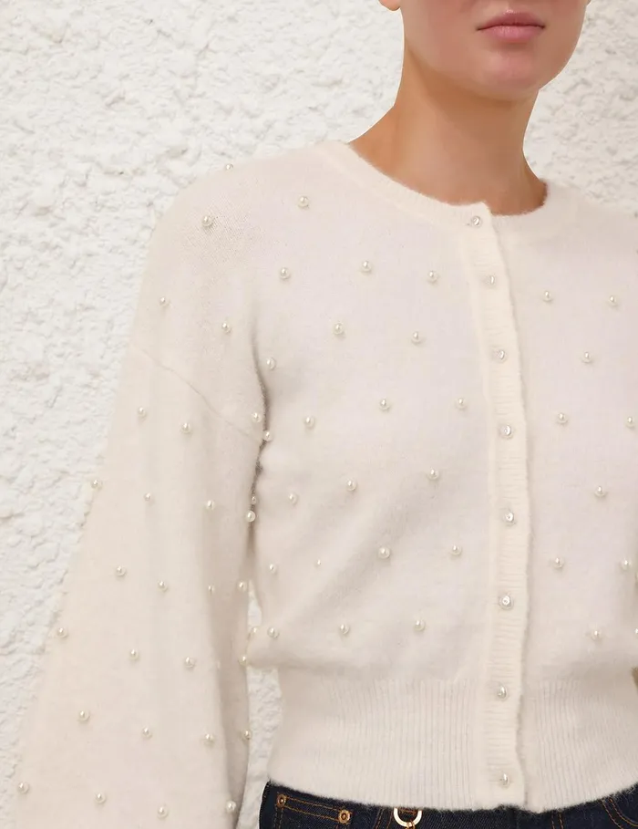 Women Knitwear Zimmermann Crush Beaded Cardigan Ivorypearl