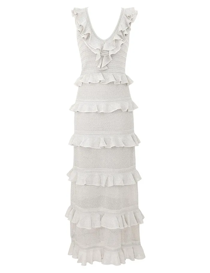 Women Knitwear Zimmermann Crush Frilled VNeck Midi Silver
