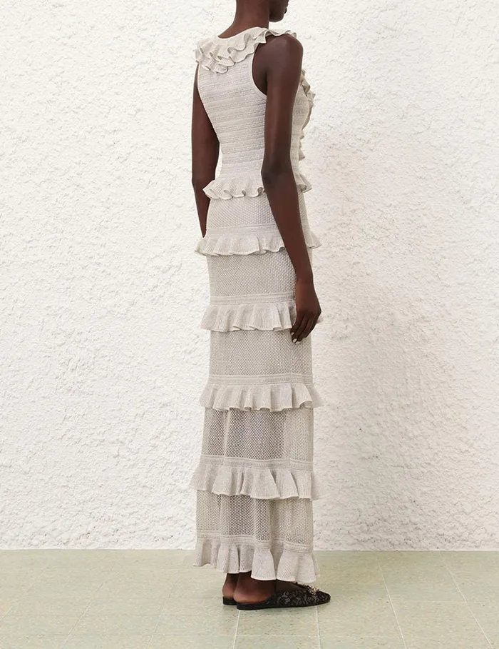 Women Knitwear Zimmermann Crush Frilled VNeck Midi Silver