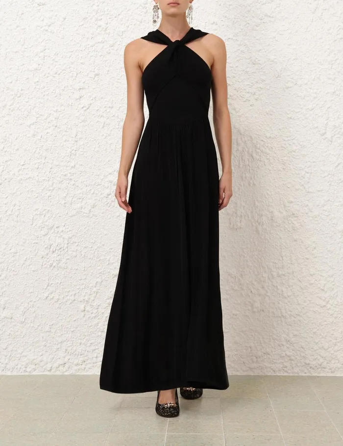 Women Knitwear Zimmermann Crush Halter Neck Midi Dress Black