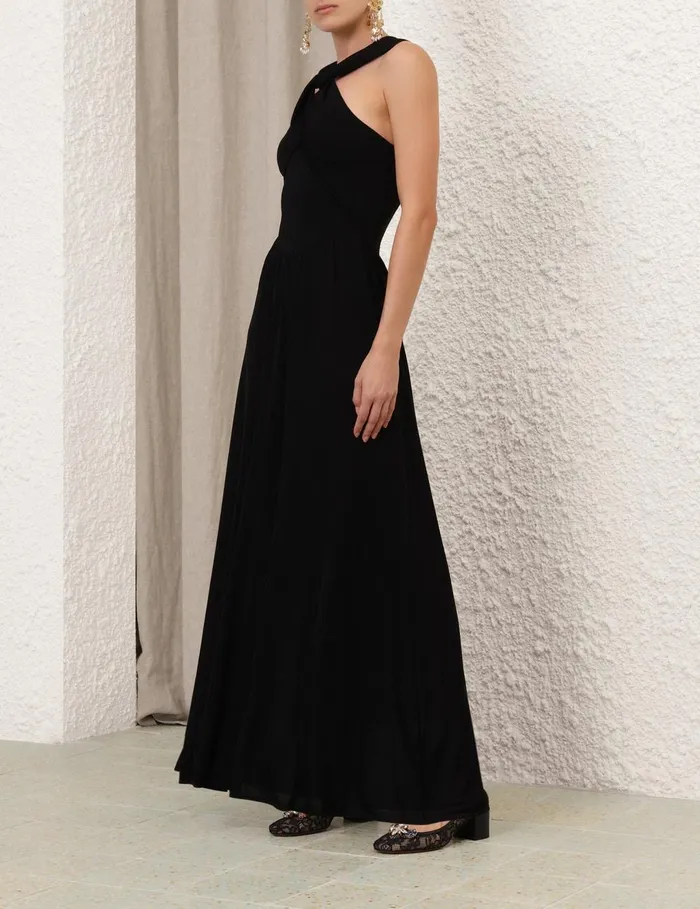 Women Knitwear Zimmermann Crush Halter Neck Midi Dress Black