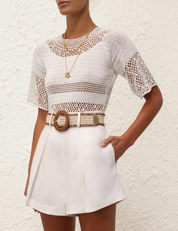 Women Knitwear Zimmermann Ottie Crochet Top Ivory