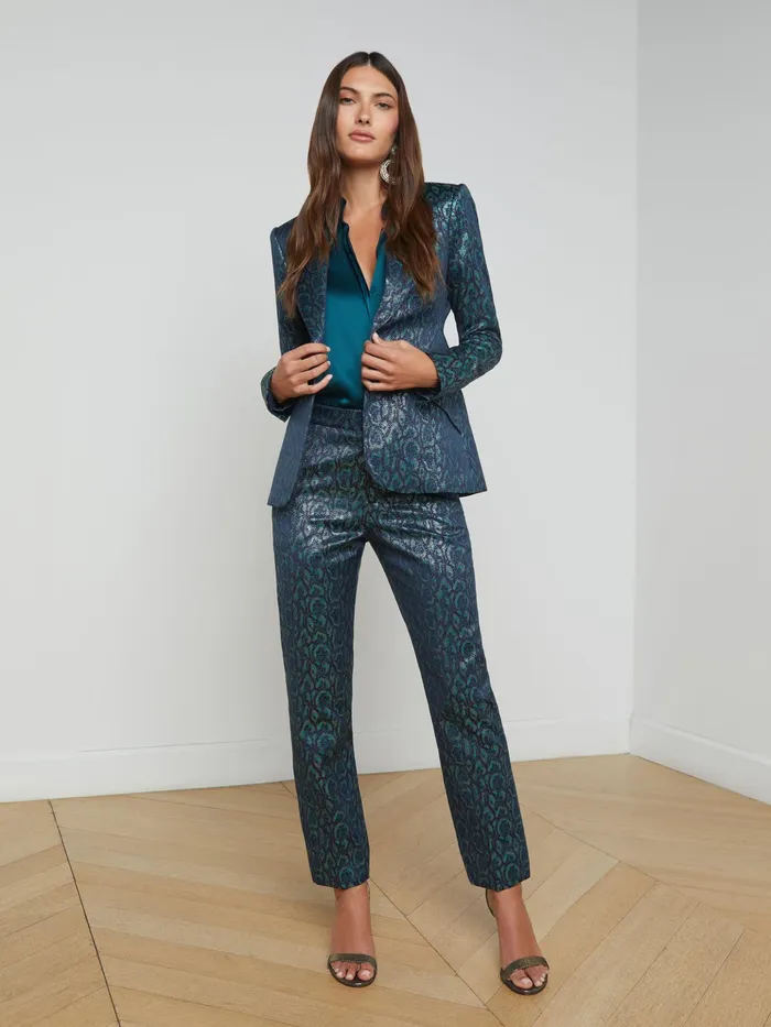 Women L039Agence Blazers and Jackets New Chamberlain Jacquard Blazer Teal Multi Leopard Jacquard Women L039Agence Blazers and Jackets New Chamberlain Jacquard Blazer Teal Multi Leopard Jacquard