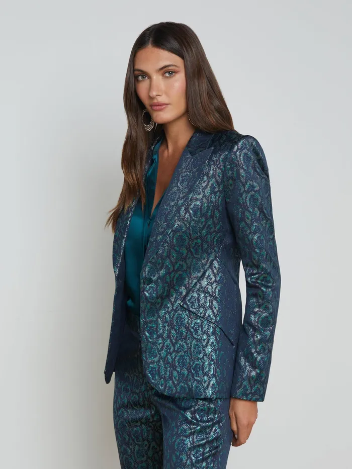 Women L039Agence Blazers and Jackets New Chamberlain Jacquard Blazer Teal Multi Leopard Jacquard Women L039Agence Blazers and Jackets New Chamberlain Jacquard Blazer Teal Multi Leopard Jacquard