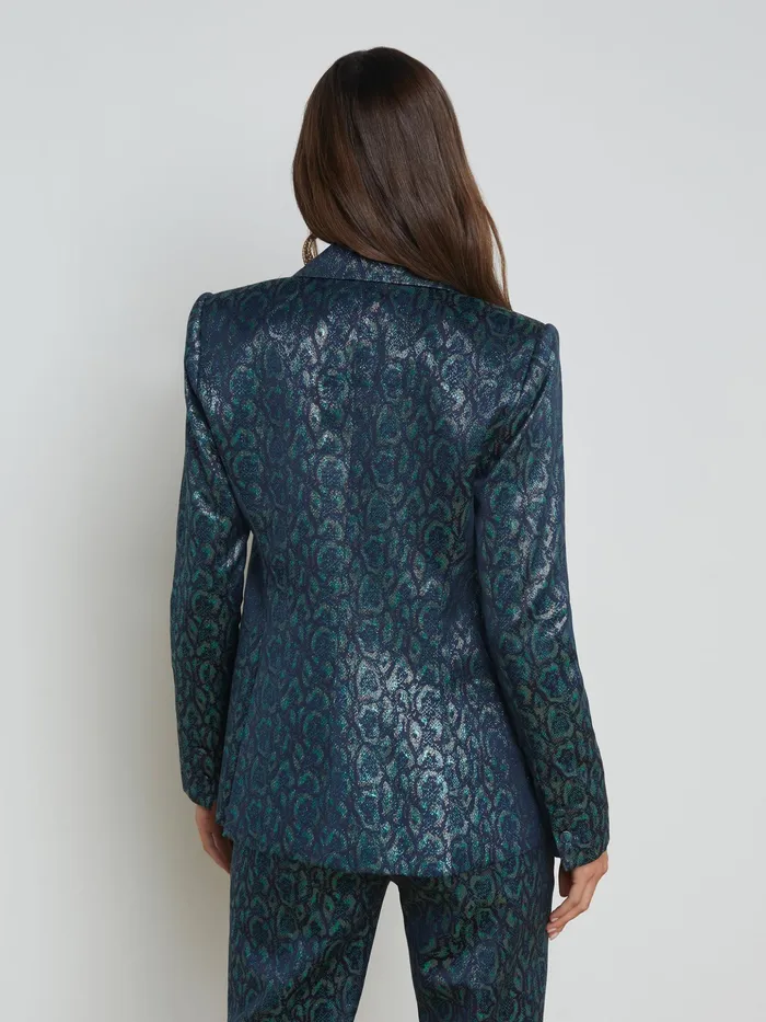 Women L039Agence Blazers and Jackets New Chamberlain Jacquard Blazer Teal Multi Leopard Jacquard Women L039Agence Blazers and Jackets New Chamberlain Jacquard Blazer Teal Multi Leopard Jacquard