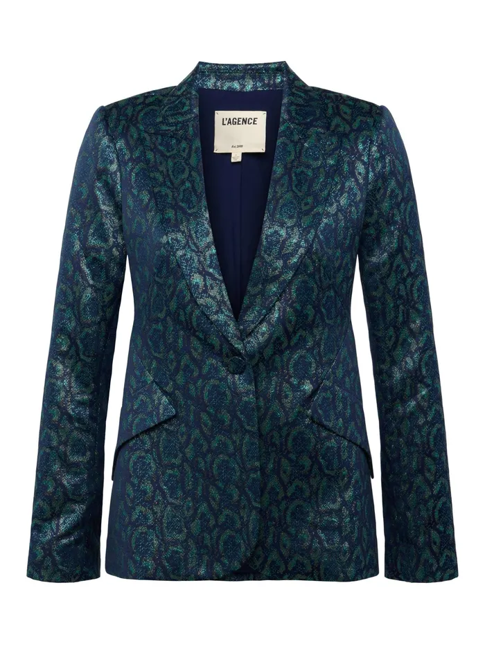 Women L039Agence Blazers and Jackets New Chamberlain Jacquard Blazer Teal Multi Leopard Jacquard Women L039Agence Blazers and Jackets New Chamberlain Jacquard Blazer Teal Multi Leopard Jacquard