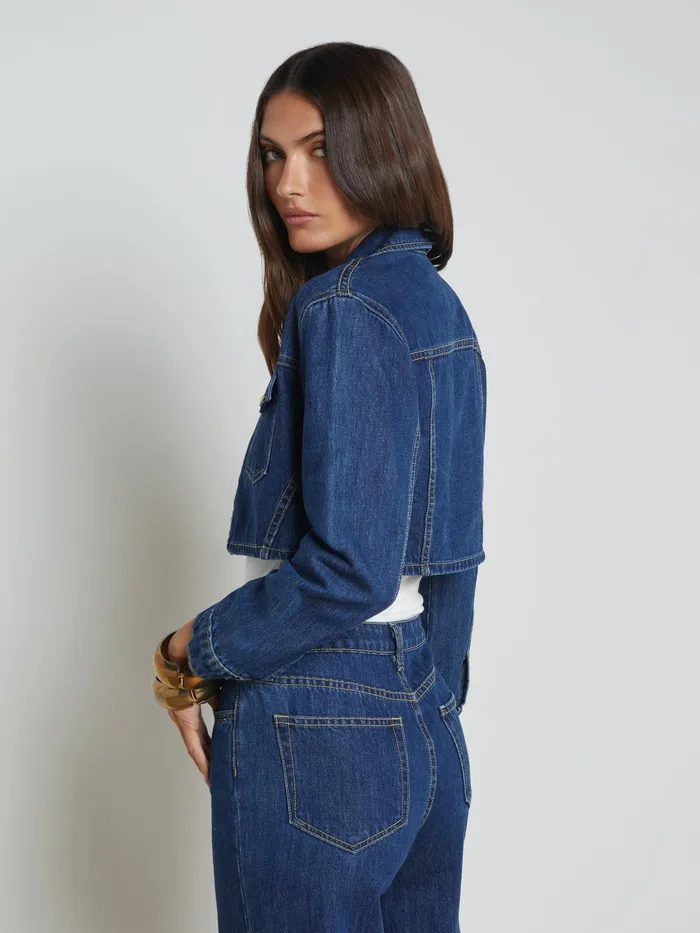 Women L039Agence Blazers and Jackets New Genevie Cropped Denim Jacket Conway Women L039Agence Blazers and Jackets New Genevie Cropped Denim Jacket Conway