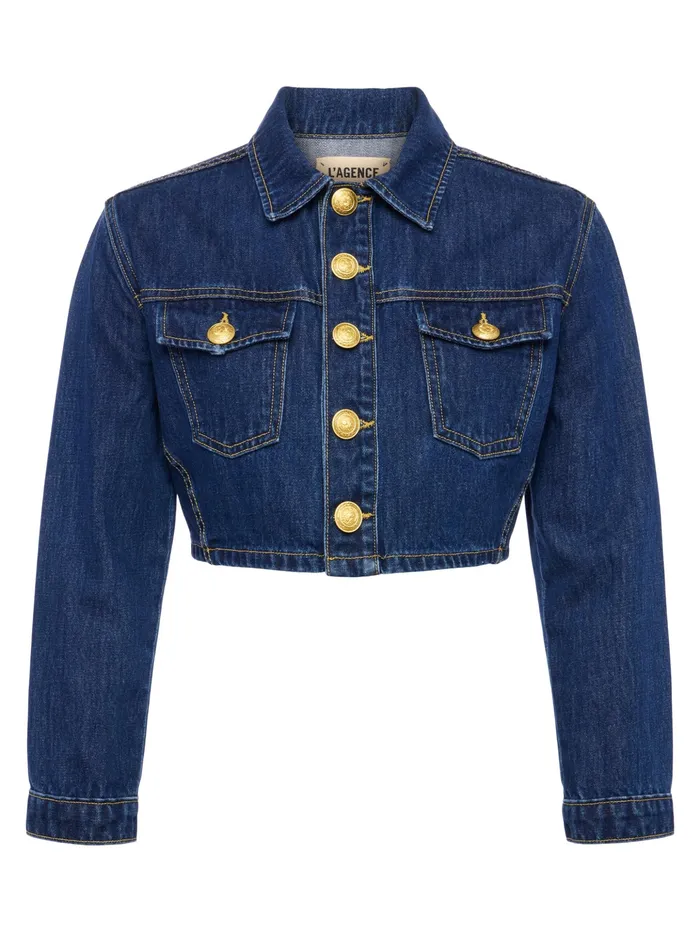 Women L039Agence Blazers and Jackets New Genevie Cropped Denim Jacket Conway Women L039Agence Blazers and Jackets New Genevie Cropped Denim Jacket Conway