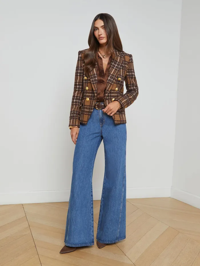 Women L039Agence Blazers and Jackets New Kenzie Tweed Blazer Brownyellow Plaid Women L039Agence Blazers and Jackets New Kenzie Tweed Blazer Brownyellow Plaid