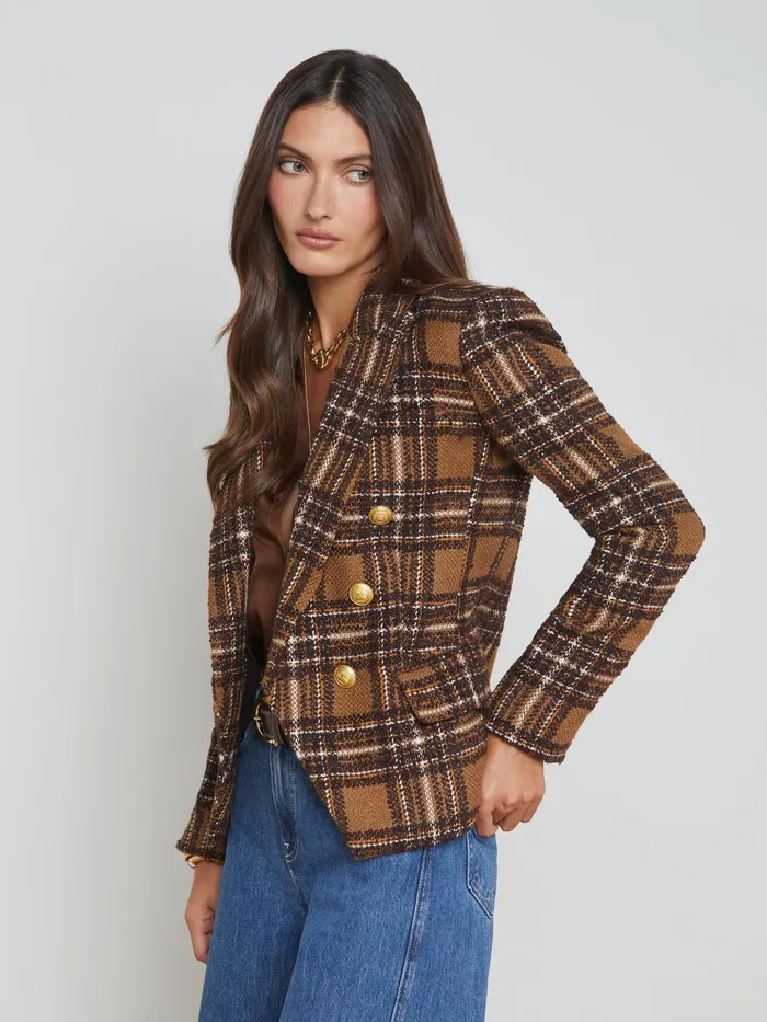Women L039Agence Blazers and Jackets New Kenzie Tweed Blazer Brownyellow Plaid Women L039Agence Blazers and Jackets New Kenzie Tweed Blazer Brownyellow Plaid