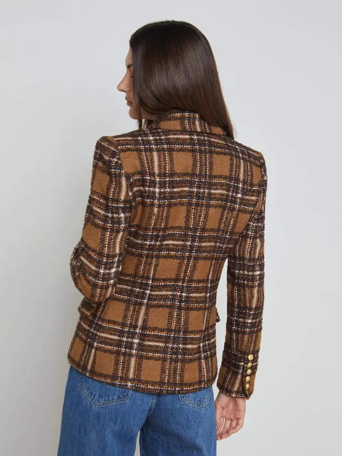Women L039Agence Blazers and Jackets New Kenzie Tweed Blazer Brownyellow Plaid Women L039Agence Blazers and Jackets New Kenzie Tweed Blazer Brownyellow Plaid