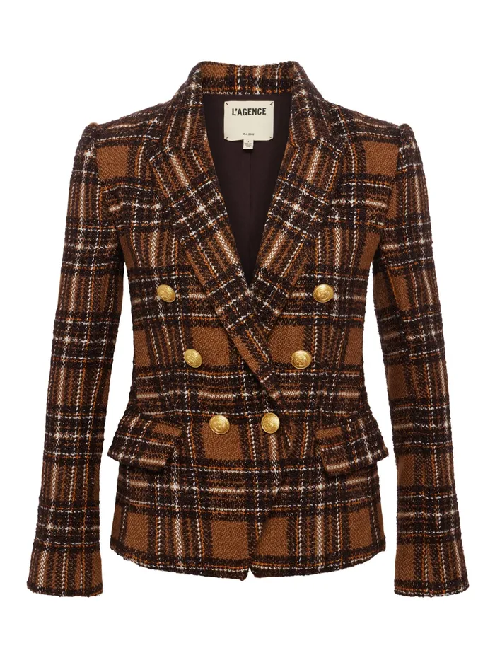Women L039Agence Blazers and Jackets New Kenzie Tweed Blazer Brownyellow Plaid Women L039Agence Blazers and Jackets New Kenzie Tweed Blazer Brownyellow Plaid
