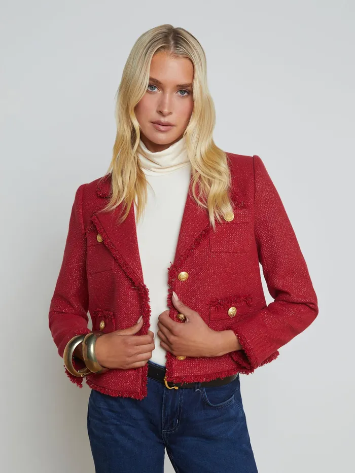 Women L039Agence Blazers and Jackets New Sylvia Collared Jacket Garnet Redcopper Women L039Agence Blazers and Jackets New Sylvia Collared Jacket Garnet Redcopper