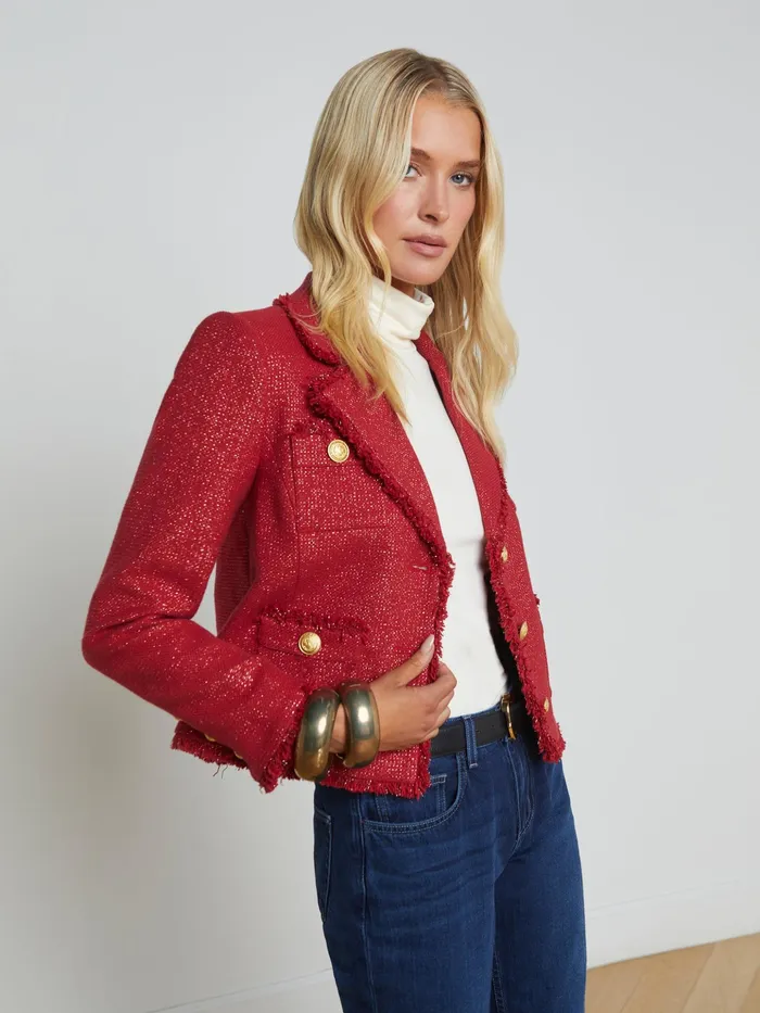 Women L039Agence Blazers and Jackets New Sylvia Collared Jacket Garnet Redcopper Women L039Agence Blazers and Jackets New Sylvia Collared Jacket Garnet Redcopper