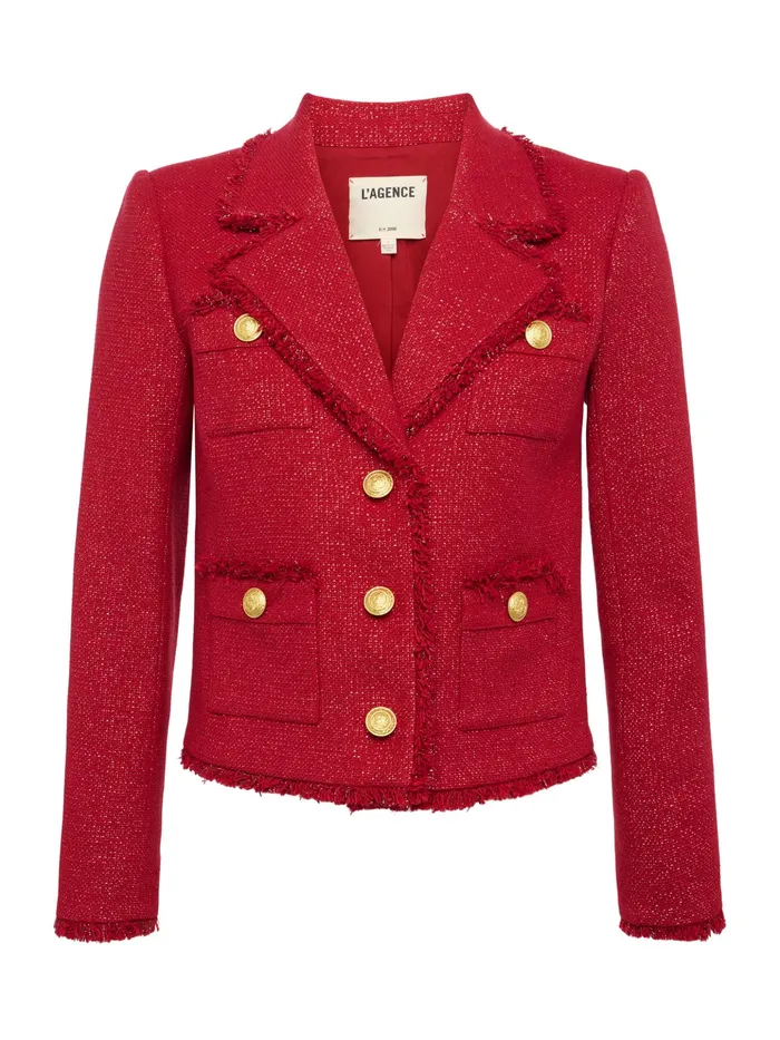 Women L039Agence Blazers and Jackets New Sylvia Collared Jacket Garnet Redcopper Women L039Agence Blazers and Jackets New Sylvia Collared Jacket Garnet Redcopper