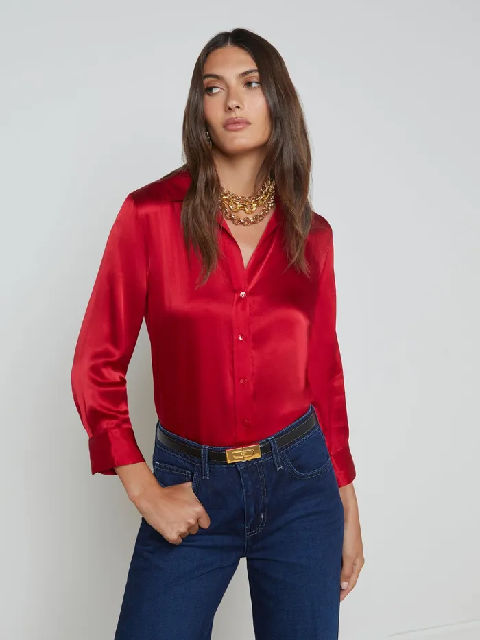 Women L039Agence Blouses and Tops Dani Silk Blouse Garnet Red