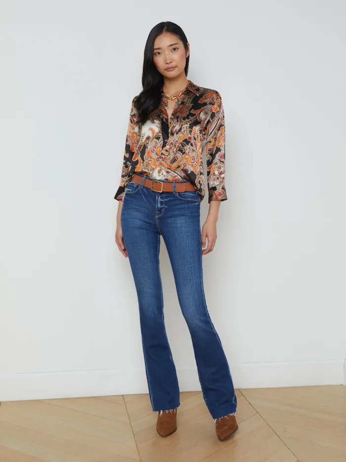 Women L039Agence Blouses and Tops Dani Silk Blouse Tonal Tan Paisley Medallion