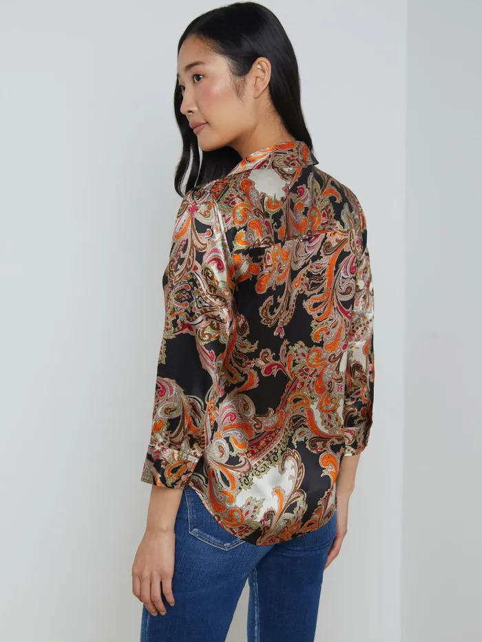 Women L039Agence Blouses and Tops Dani Silk Blouse Tonal Tan Paisley Medallion