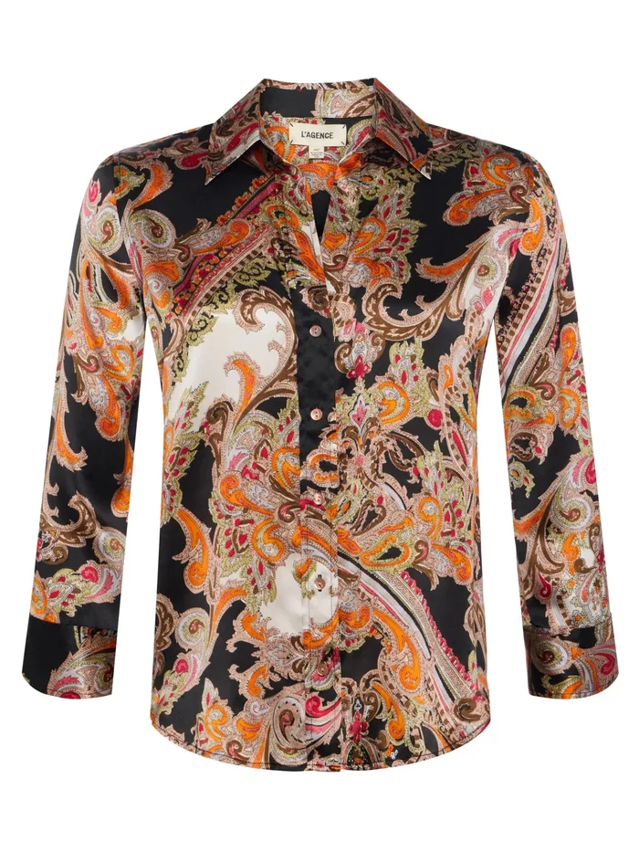 Women L039Agence Blouses and Tops Dani Silk Blouse Tonal Tan Paisley Medallion