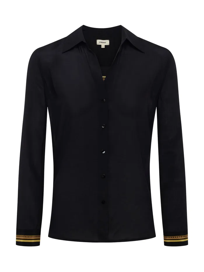 Women L039Agence Blouses and Tops Gio Silk Blouse Blackgold Barocco Swirl Scarf Women L039Agence Blouses and Tops Gio Silk Blouse Blackgold Barocco Swirl Scarf