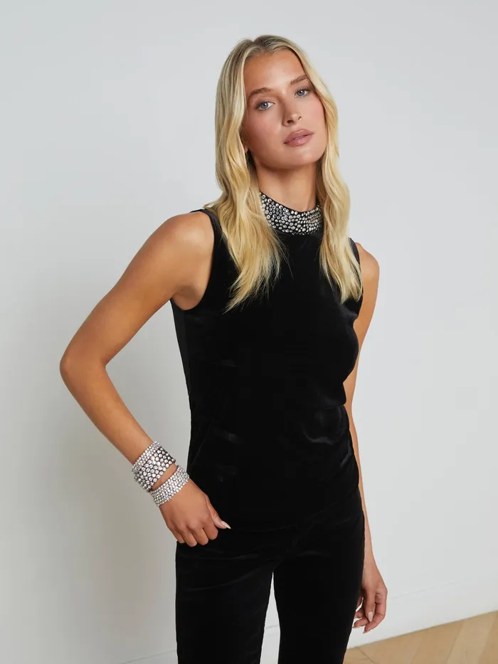 Women L039Agence Blouses and Tops Madelyn Embellished Velvet Top Black