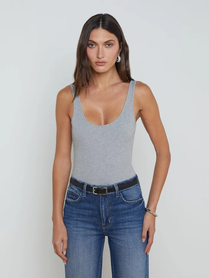 Women L039Agence Camisoles and Tanks Nica Scoopneck Bodysuit Heather Grey