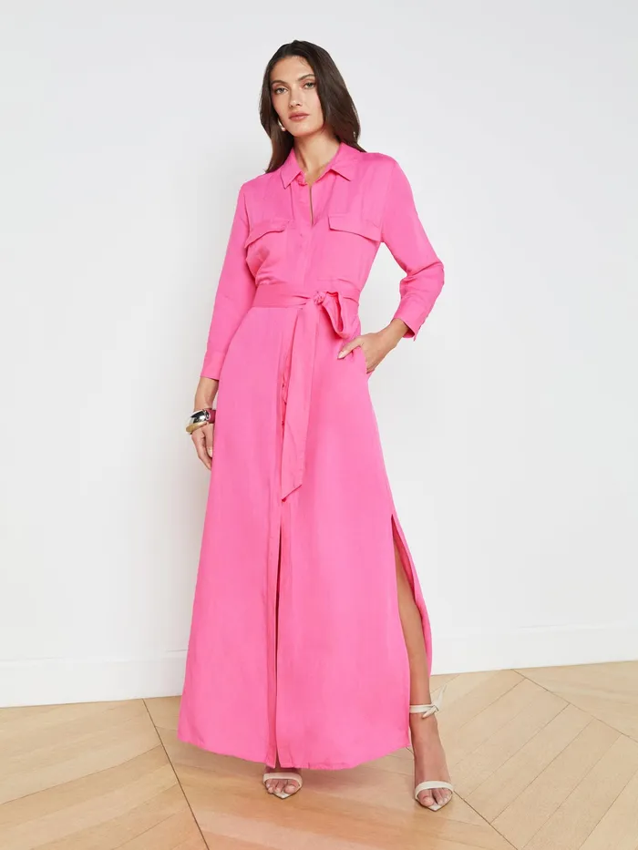 Women L039Agence Dresses and Jumpsuits Cameron LinenBlend Shirt Dress Berry Pink