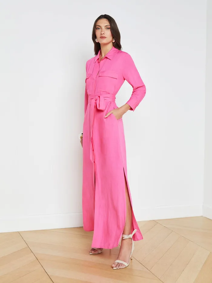 Women L039Agence Dresses and Jumpsuits Cameron LinenBlend Shirt Dress Berry Pink Women L039Agence Dresses and Jumpsuits Cameron LinenBlend Shirt Dress Berry Pink