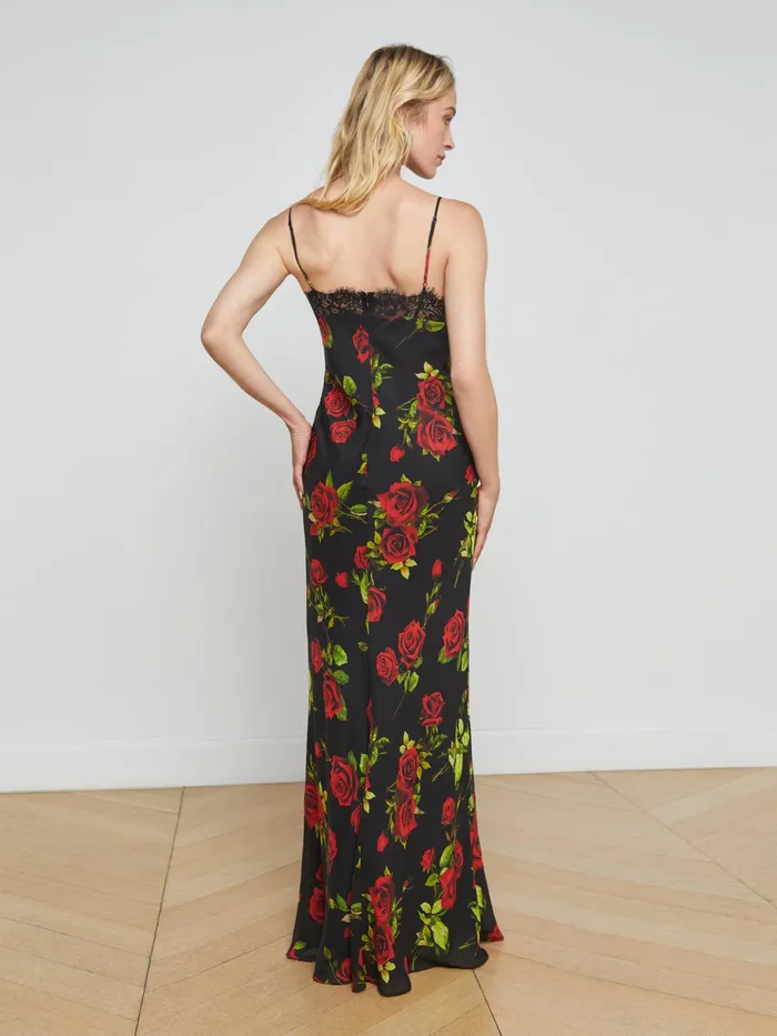 Women L039Agence Dresses and Jumpsuits Susanna Silk Lace Gown Black Multi Romantic Rose Women L039Agence Dresses and Jumpsuits Susanna Silk Lace Gown Black Multi Romantic Rose