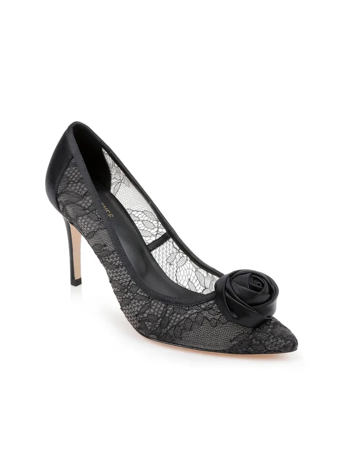 Women L039Agence Heels Fosette Lace Sandal Black Lacesatin Women L039Agence Heels Fosette Lace Sandal Black Lacesatin