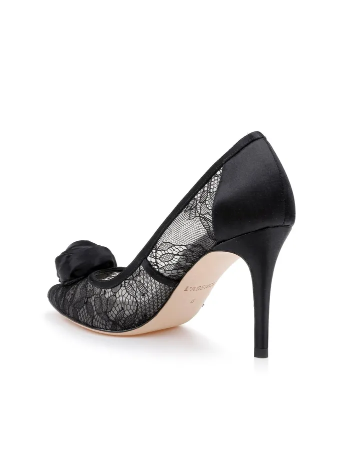 Women L039Agence Heels Fosette Lace Sandal Black Lacesatin Women L039Agence Heels Fosette Lace Sandal Black Lacesatin
