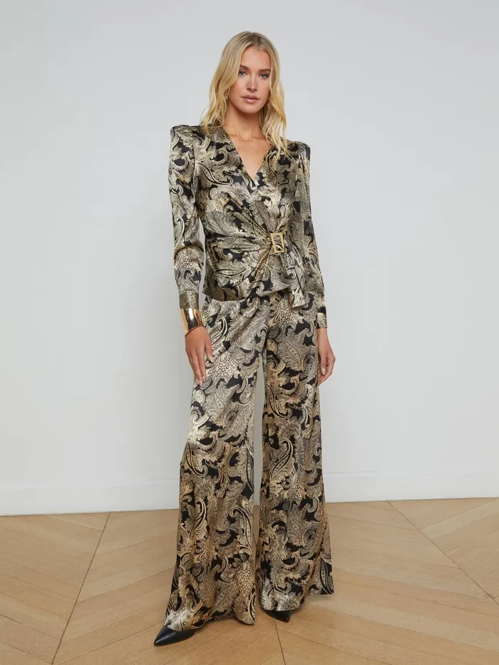 Women L039Agence Matching Sets Bensen StretchSilk Blouse Gold Multi Textured Paisley Women L039Agence Matching Sets Bensen StretchSilk Blouse Gold Multi Textured Paisley