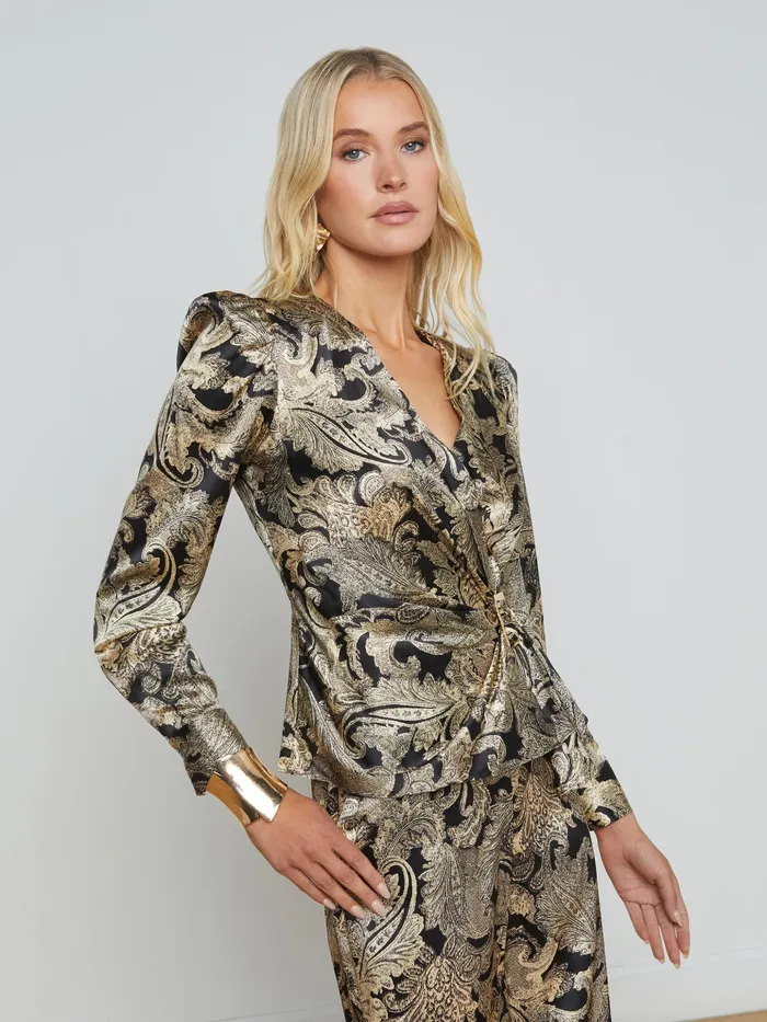 Women L039Agence Matching Sets Bensen StretchSilk Blouse Gold Multi Textured Paisley Women L039Agence Matching Sets Bensen StretchSilk Blouse Gold Multi Textured Paisley