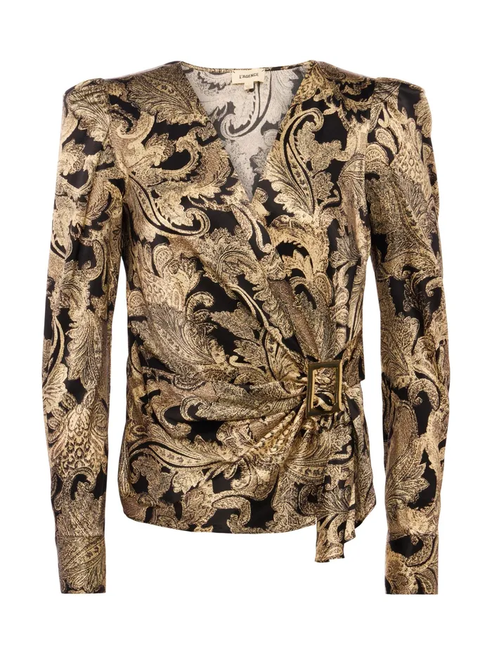 Women L039Agence Matching Sets Bensen StretchSilk Blouse Gold Multi Textured Paisley Women L039Agence Matching Sets Bensen StretchSilk Blouse Gold Multi Textured Paisley
