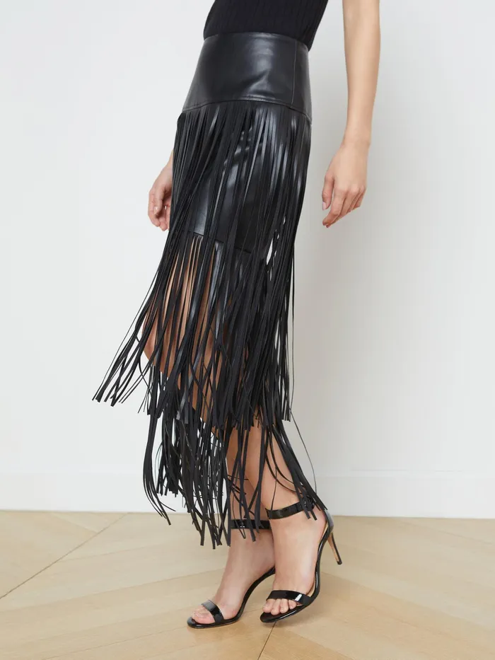 Women L039Agence Skirts Karolina Fringe Skirt Black Women L039Agence Skirts Karolina Fringe Skirt Black