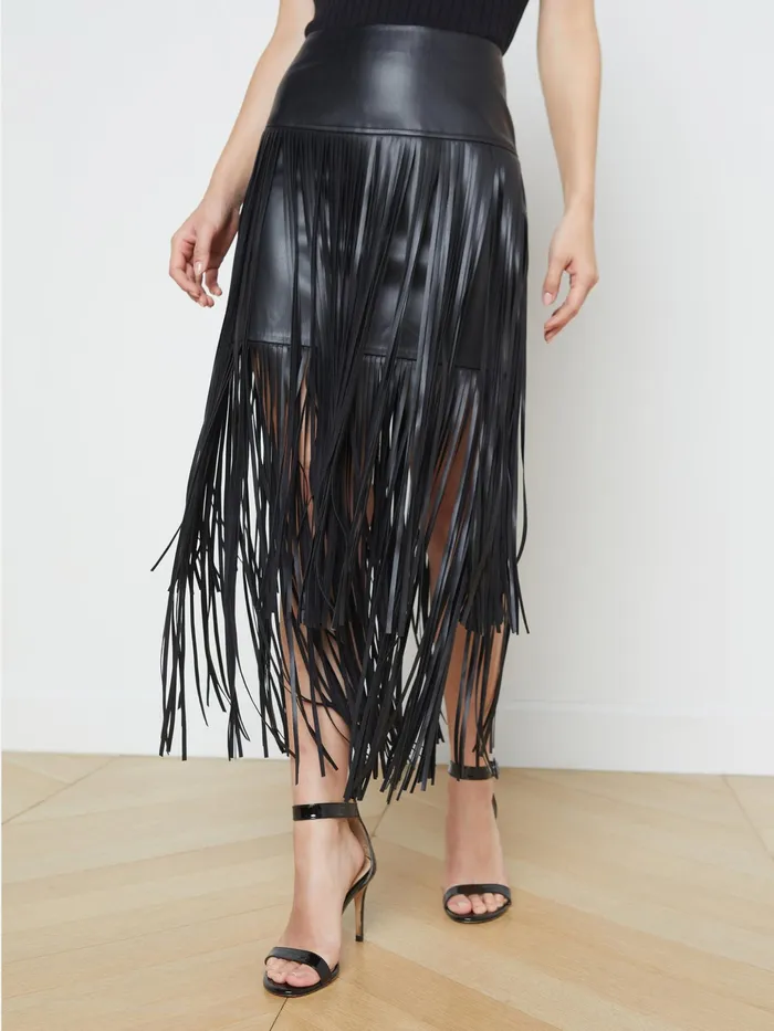 Women L039Agence Skirts Karolina Fringe Skirt Black Women L039Agence Skirts Karolina Fringe Skirt Black