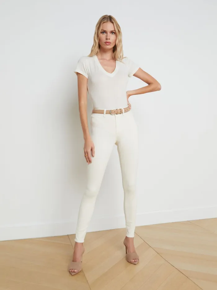 Women L039Agence Tees Becca Cotton VNeck Tee Vintage White Women L039Agence Tees Becca Cotton VNeck Tee Vintage White