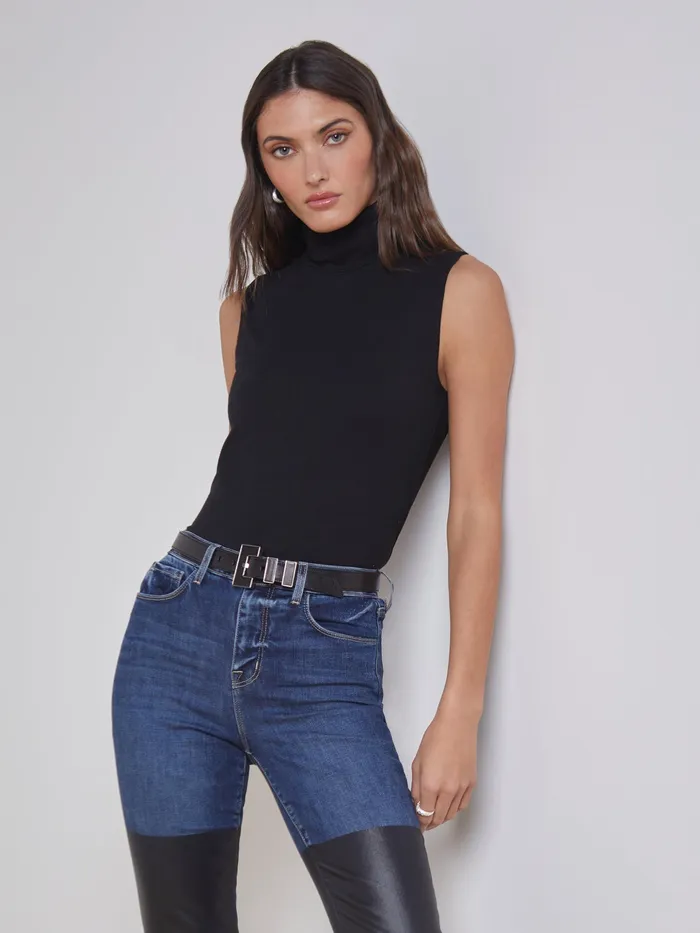 Women L039Agence Tees Ceci Sleeveless Turtleneck Micro Modal Black