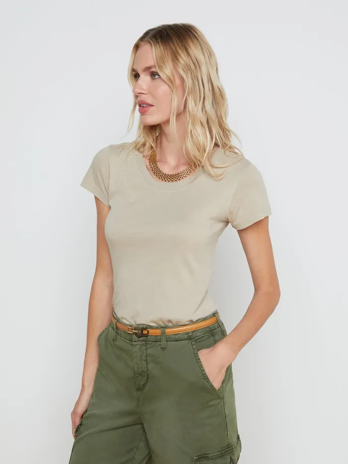 Women L039Agence Tees Cory Cotton Scoopneck Tee Biscuit Women L039Agence Tees Cory Cotton Scoopneck Tee Biscuit